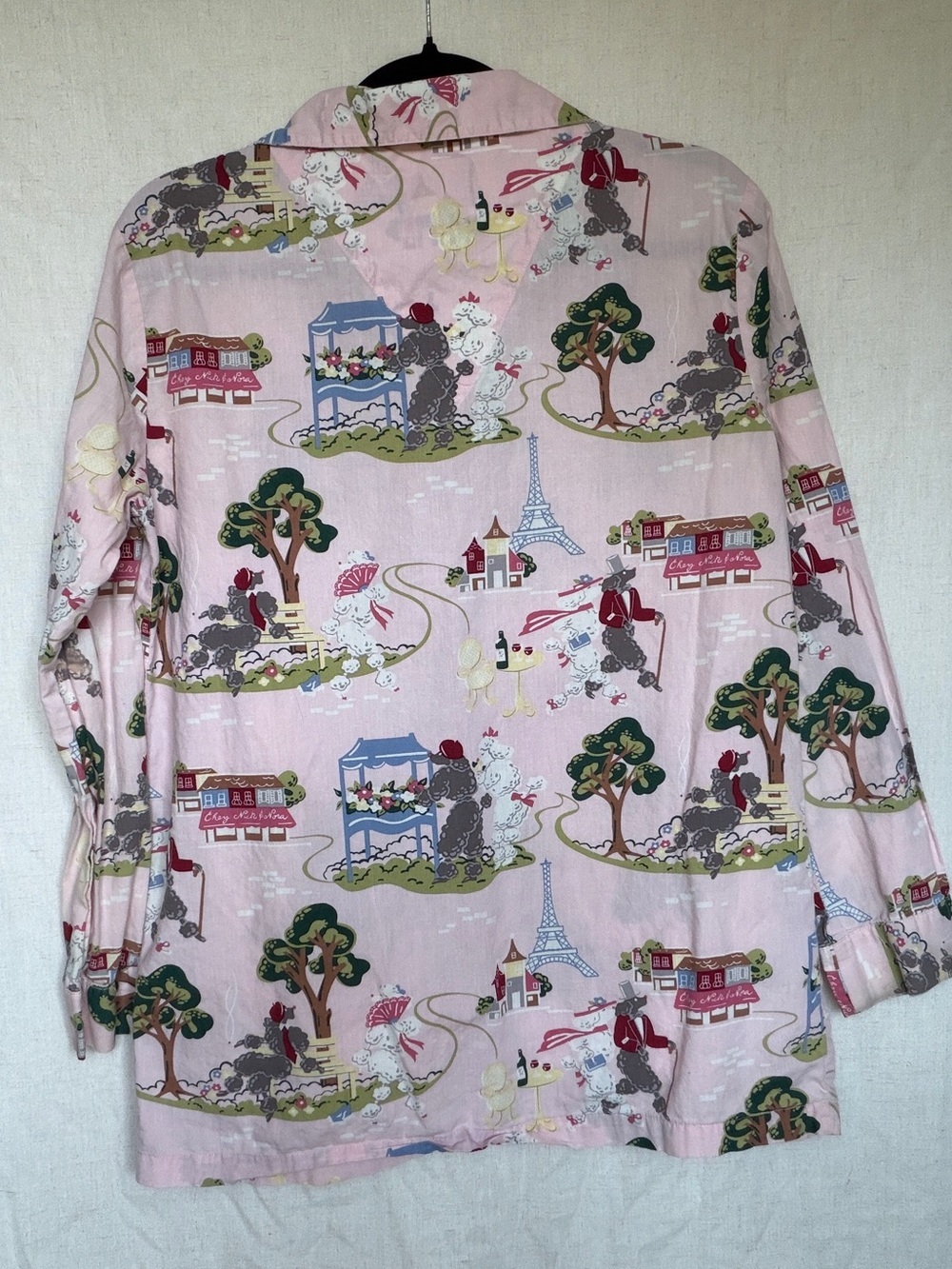 vintage RARE Nick&Nora poodles in paris pink button front long sleeve shirt S - Picture 4 of 5